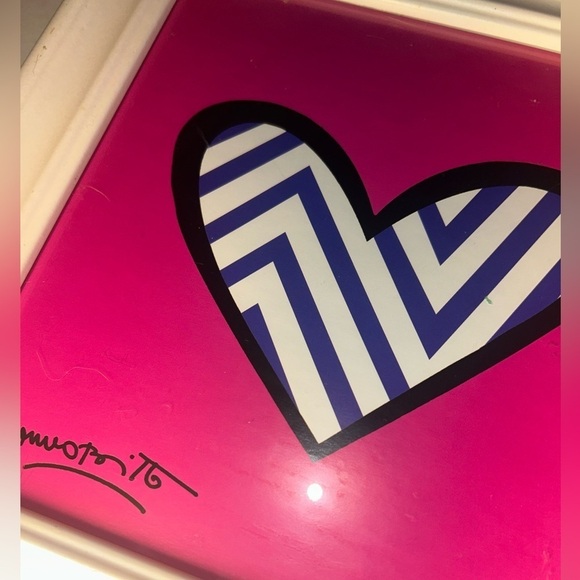 Other - Vintage Wall Art Retro Heart Pattern Chevron Print Pink White Wooden Frame